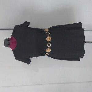 Banana Republic Elegant Black Dress with Metallic Gold Belt